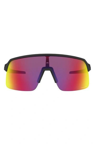 Shop Oakley Sutro Lite 139mm Prizm™ Polarized Semi Rimless Wrap Shield Sunglasses In Matte Black/ Prizm Road