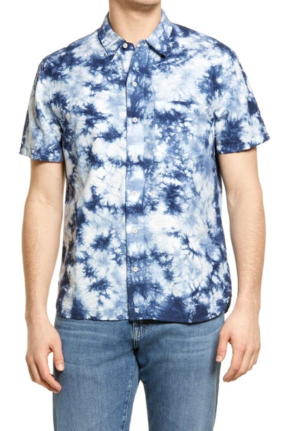 Shop Madewell Indigo Tie Dye Perfect Short Sleeve Button-up Shirt In Indigo Shibori