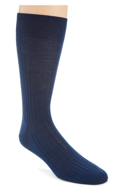 Shop Pantherella Merino Wool Blend Dress Socks In Dk Blue