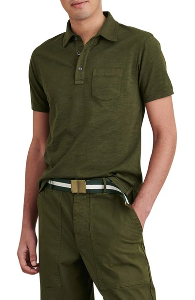 Shop Alex Mill Standard Short Sleeve Slub Pocket Polo In Deep Olive