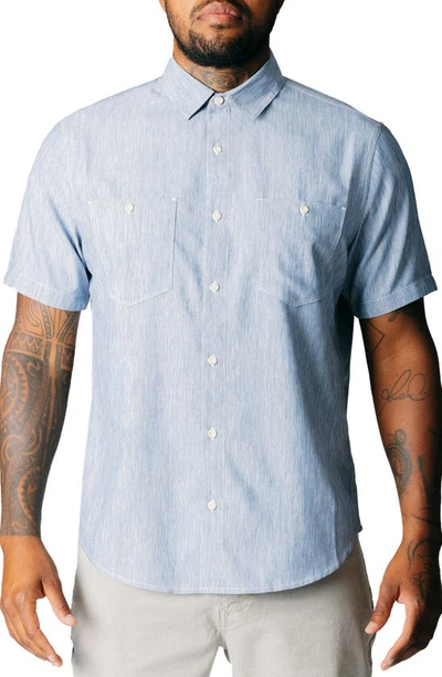 Shop Fundamental Coast Blue Fin Short Sleeve Button-up Shirt In Midnight Navy