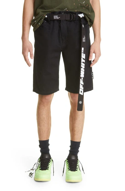 Shop Off-white Logo Slim Slouch Shorts In Black