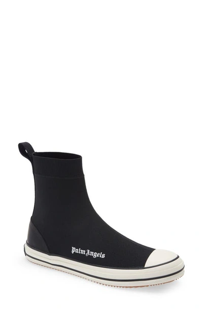 Shop Palm Angels Logo High Top Sock Sneaker In Black White