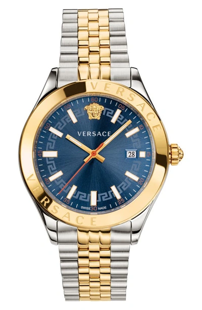 Shop Versace Hellenyium Bracelet Watch, 42mm In Silver/ Blue/ Gold