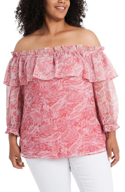 Shop Vince Camuto Distressed Paisley Off The Shoulder Blouse In Coral Blossom