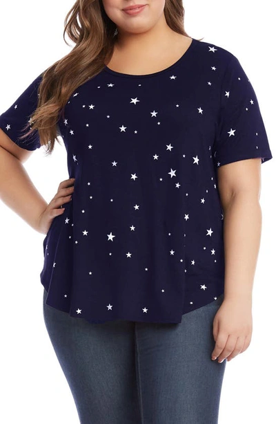 Shop Karen Kane Star Print Shirttail Top In Navy