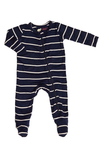 Shop Baby Grey By Everly Grey Print Footie In Navy Stripe