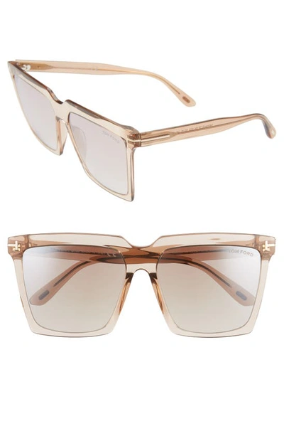 Shop Tom Ford Sabrina 58mm Square Sunglasses In Shiny Beige/ Brown