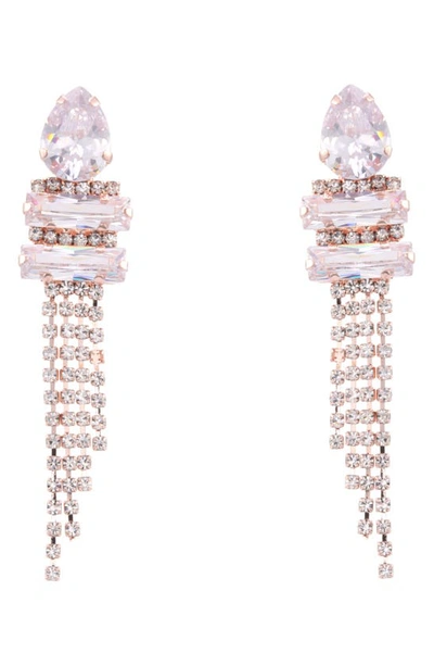 Shop Nina Cup Chain Pave Fringe Earrings In Rose Gold/ White / Crystal