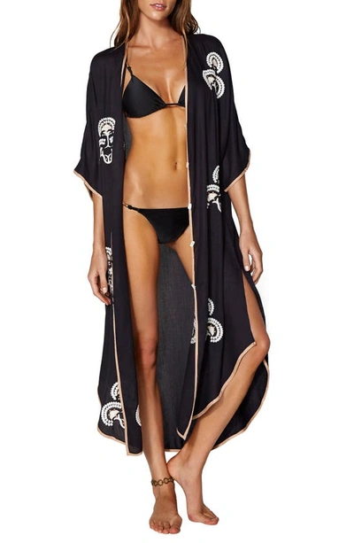 Shop Vix Swimwear Long Embroidered Cover-up Midi Dress In Black