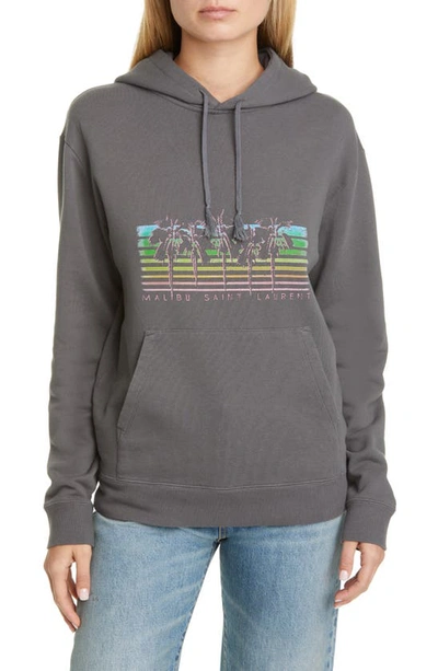 Shop Saint Laurent Malibu Graphic Hoodie In Gris/multicolore