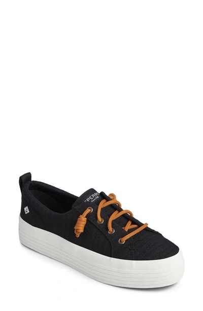 Shop Sperry Crest Vibe Slip-on Platform Sneaker In Black Smocked Fabric