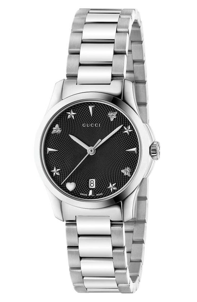 Shop Gucci G-timeless Bracelet Watch, 27mm In Silver/ Black/ Silver