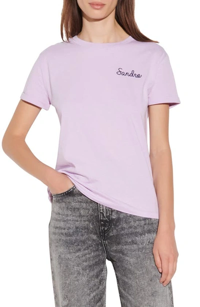 Shop Sandro Logo Embroidered T-shirt In Parme