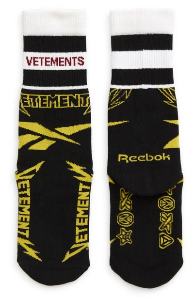 Shop Vetements X Reebok Cut Up Metal Logo Socks In Black/ White/ Yellow