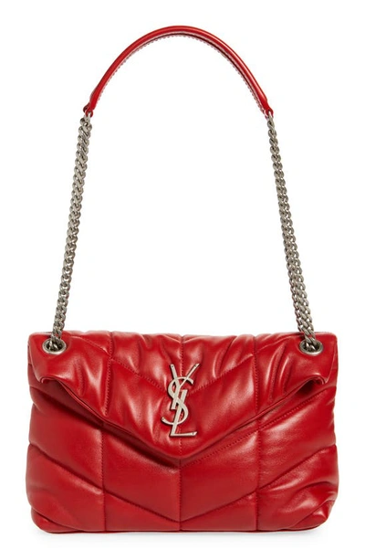Shop Saint Laurent Small Lou Leather Puffer Bag In Rouge Eros