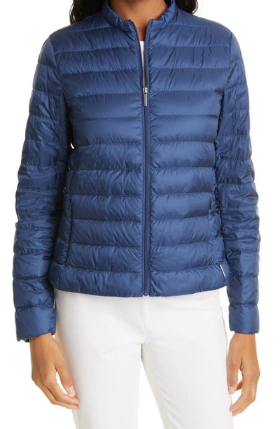 Shop Max Mara Lisa Channel Quilted Down Jacket In Avio