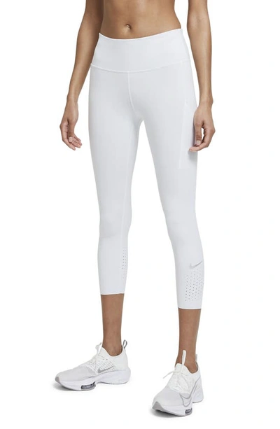 Shop Nike Epic Luxe Crop Pocket Running Tights In Pure Platinum/ Smoke Grey