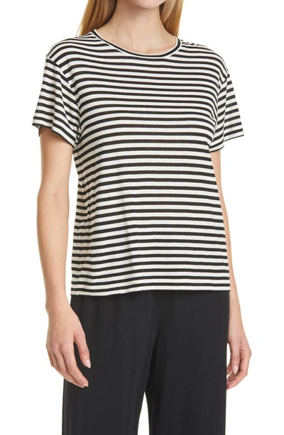 Shop Vince Stripe Silk Blend T-shirt In Black/ Bone