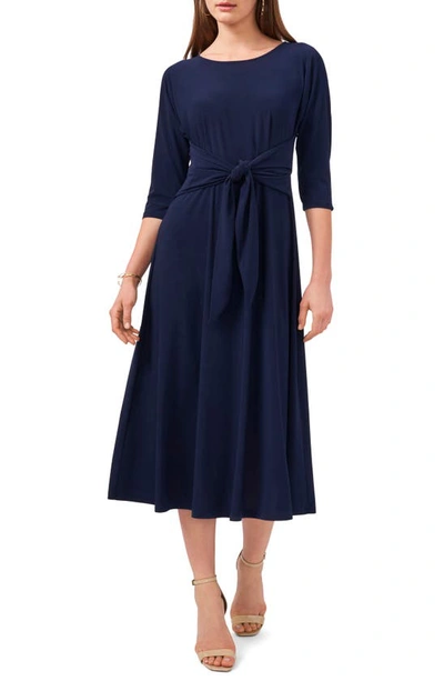 Shop Chaus Tie Front Fit & Flare Midi Dress In Navy