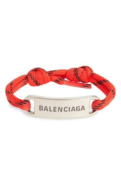Shop Balenciaga Cord Plate Bracelet In Red/ Bk/ Ant Silver