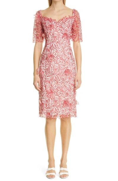 Shop Marchesa Notte Floral Embroidery Cocktail Dress In Rose