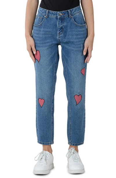 Shop Molly Bracken Heart Appliqué Boyfriend Jeans In Denim