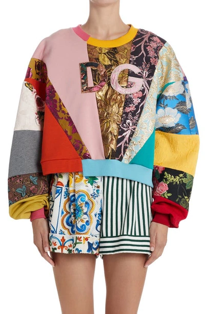 Shop Dolce & Gabbana Patchwork Logo Embroidered Sweatshirt In Multi