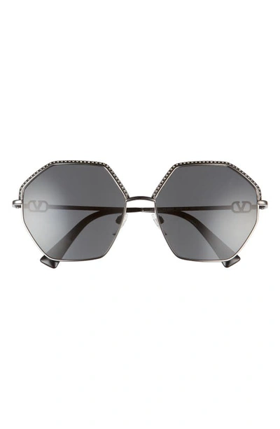 Shop Valentino 59mm Crystal Trim Geometric Sunglasses In Ruthenium/ Smoke