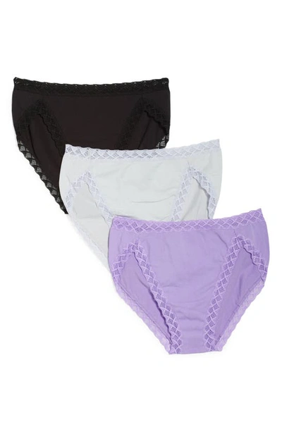 Shop Natori Bliss 3-pack French Cut Briefs In French Lilac / Mink / Black