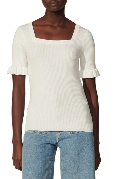 Shop Sandro Jodie Ruffle Sleeve Ribbed Knit Top In White