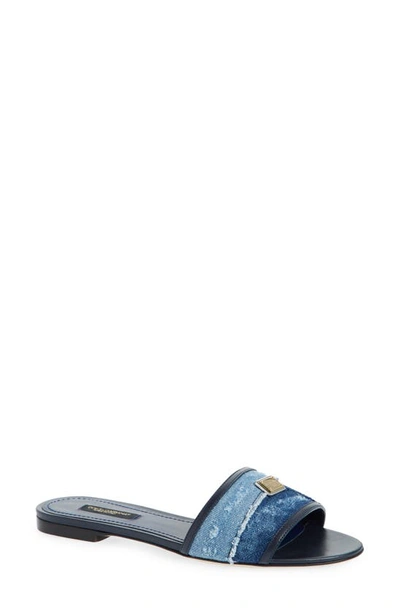 Shop Dolce & Gabbana Sicily Denim Slide Sandal In Blue