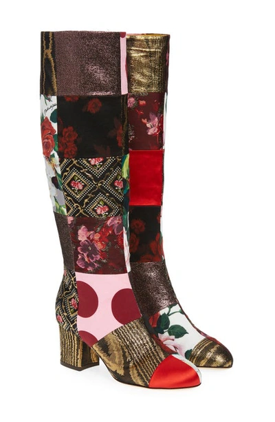 Shop Dolce & Gabbana Patchwork Knee High Boot In Brown