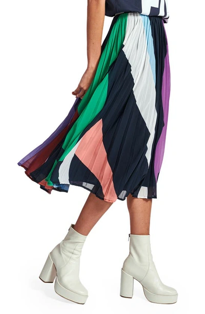 Shop Essentiel Antwerp Zalerie Colorblock Pleated Skirt In Parisian Night