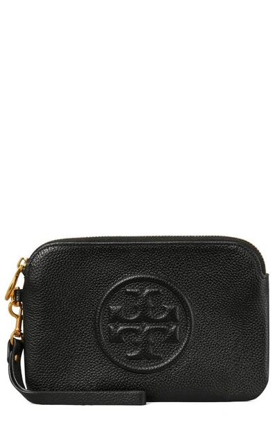 Shop Tory Burch Perry Leather Wristlet In Black