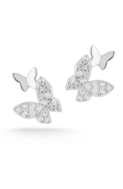 Shop Sphera Milano Cz Butterfly Stud Earrings In Silver