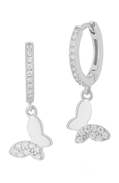Shop Sphera Milano Cz Butterfly Huggie Earrings In Silver