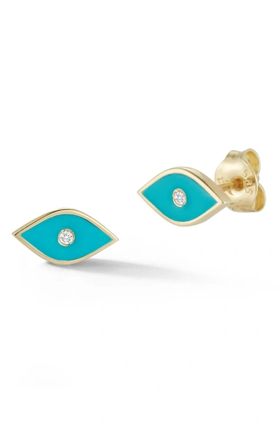 Shop Sphera Milano 14k Gold Diamond Detail Evil Eye Stud Earrings In Yellow Gold
