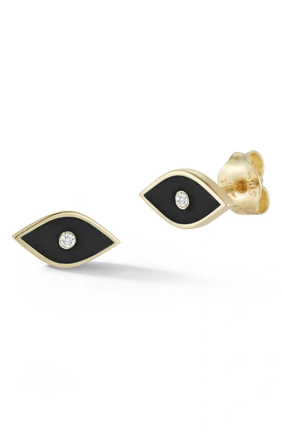 Shop Sphera Milano 14k Gold Diamond Detail Evil Eye Stud Earrings In Yellow Gold