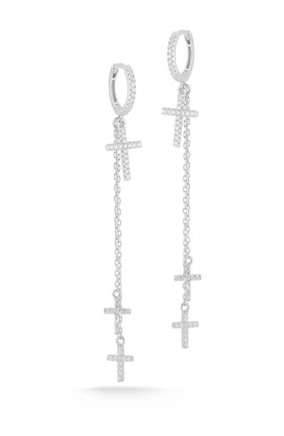 Shop Sphera Milano Cz Cross Drop Huggie Earrings In Silver