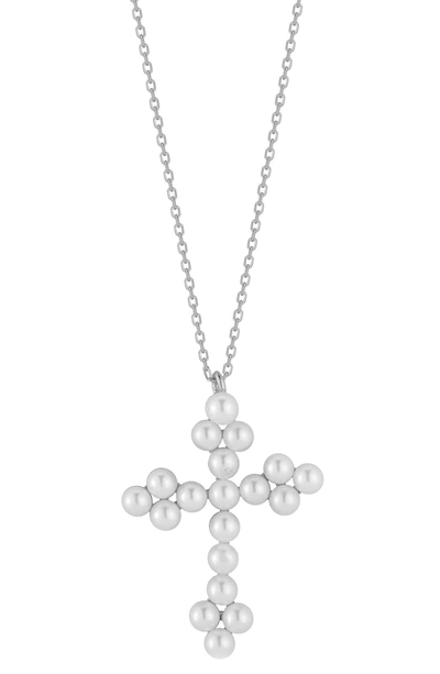 Shop Sphera Milano Freshwater Pearl Cross Necklace In Silver