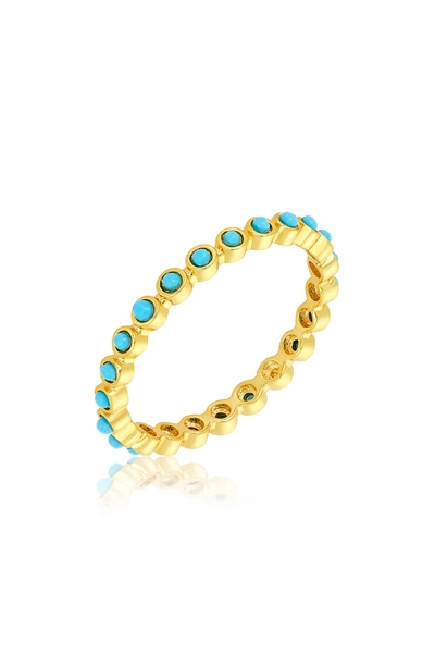 Adornia 14k Gold Plated Imitation Turquoise Cabochon Eternity Ring In Blue