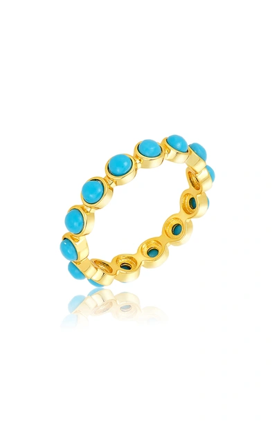 Shop Adornia 14k Gold Plated Imitation Turquoise Cabochon Eternity Ring In Blue