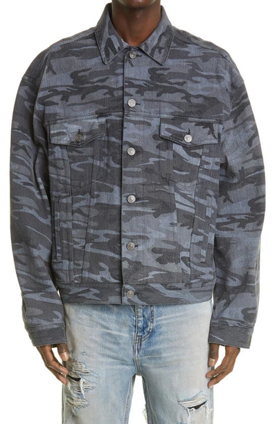 Shop Balenciaga Camo Large Fit Denim Jacket In Washed Black