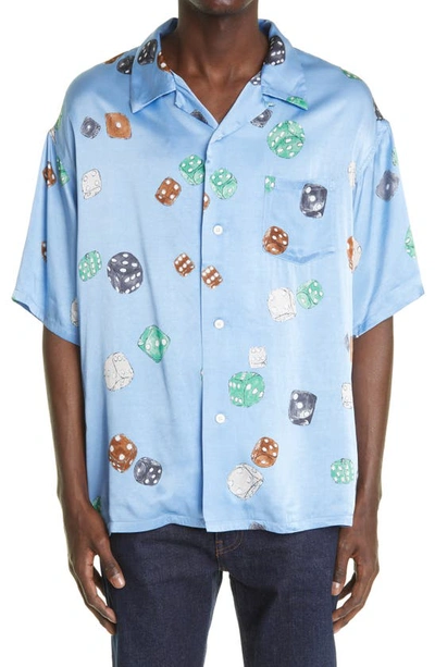 Shop Visvim Wallis Dice Print Button-up Camp Shirt In Blue