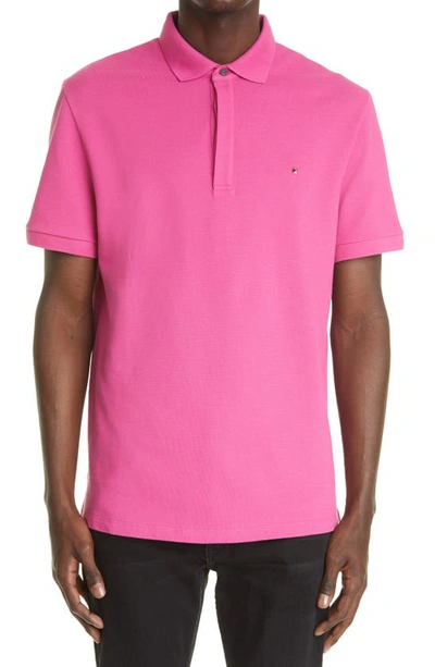 Shop Valentino Rockstud Cotton Piqué Polo In Fuchsia