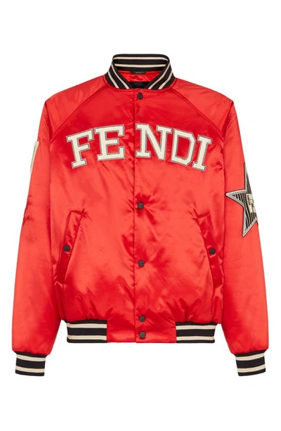 Shop Fendi Logo Satin Bomber Jacket In Cancer