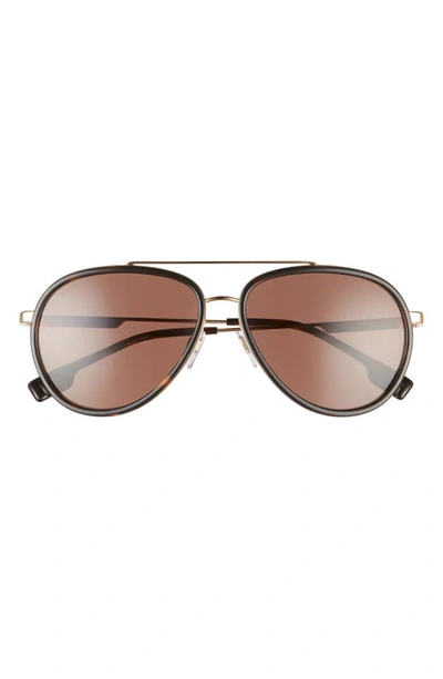 Shop Burberry 59mm Aviator Sunglasses In Gold/ Dark Brown