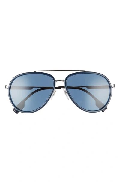 Shop Burberry 59mm Aviator Sunglasses In Gunmetal/ Dark Blue