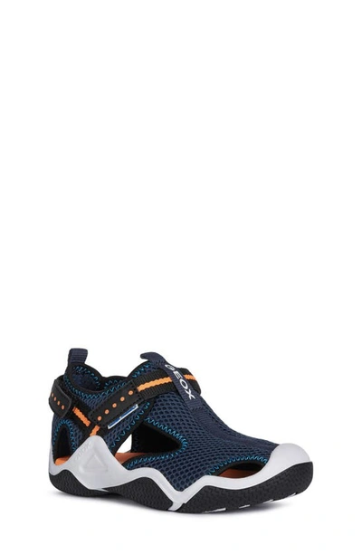 Shop Geox Wader Sandal In Navy/ Orange Fluorescent